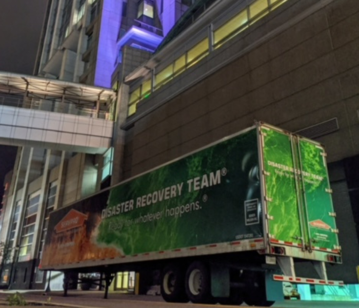 SERVPRO Semi Truck on site are night to a Large Loss Disaster